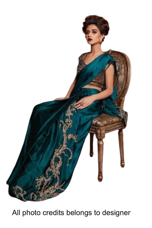 Rent Nilofer Shahid Teal Saree