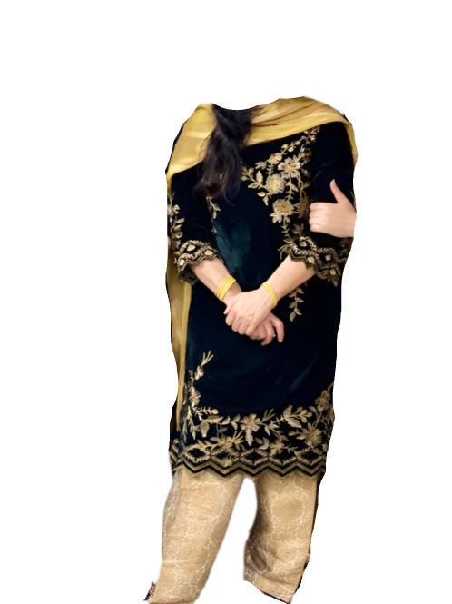 Rent Green Velvet Kameez and Shalwar