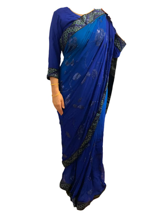 Rent Formal Blue and Black Saree