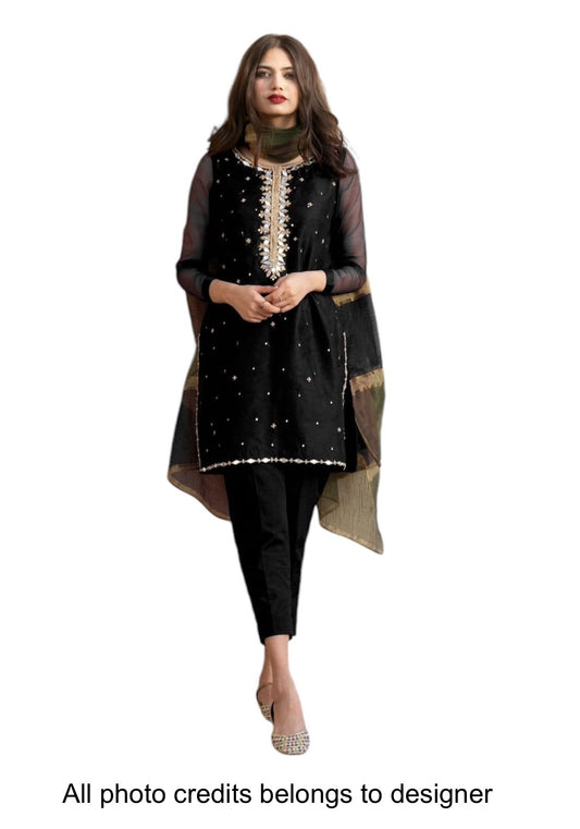 Rent Amna Ismail BLACK SHEESHA WORK DRESS