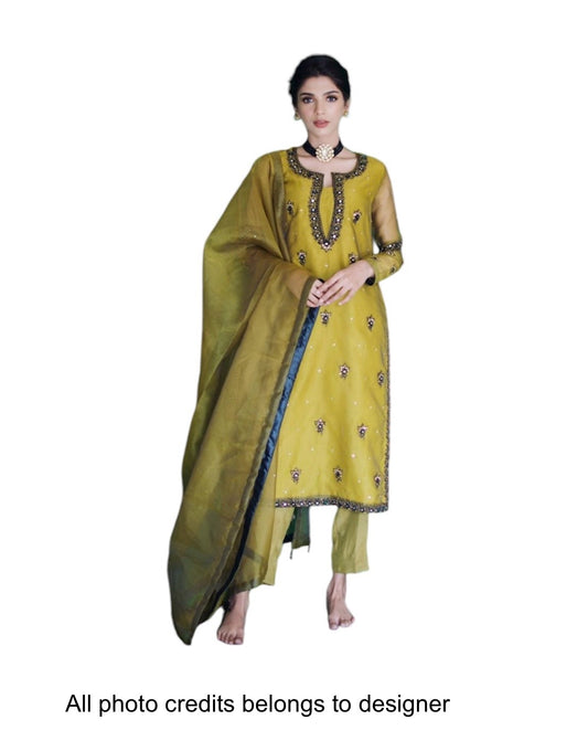 Rent Amna Ismail MUSTARD GREEN DRESS