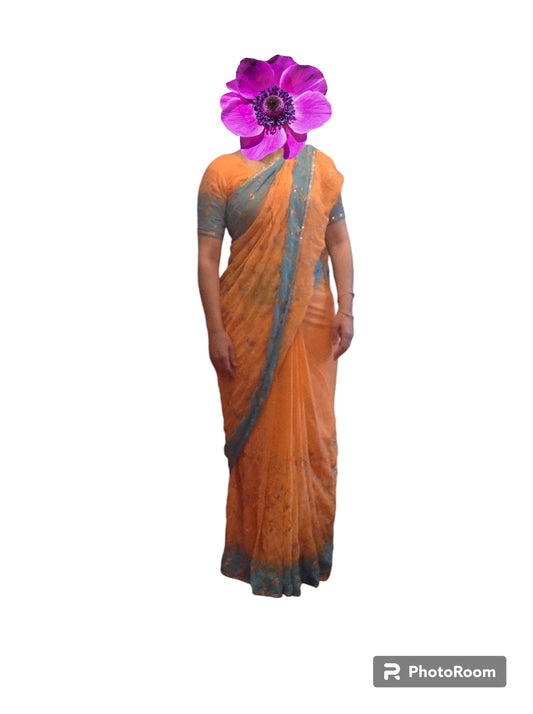 Rent Formal Tie Die Orange Saree